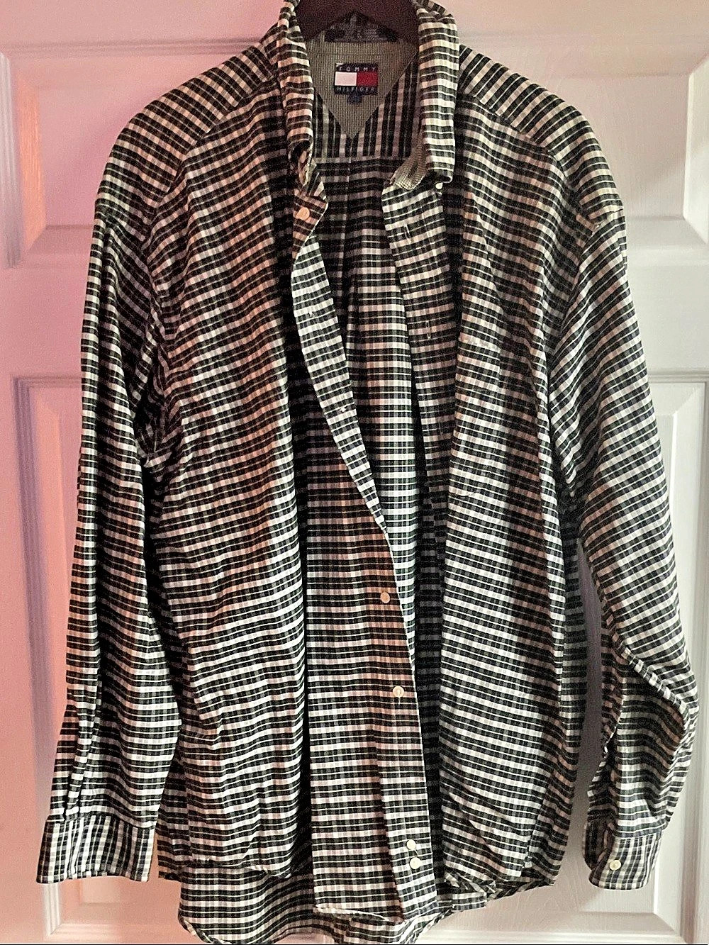 Tommy Hilfiger Vintage 90s Green Black Plaid Cotton Button-Down Shirt XL